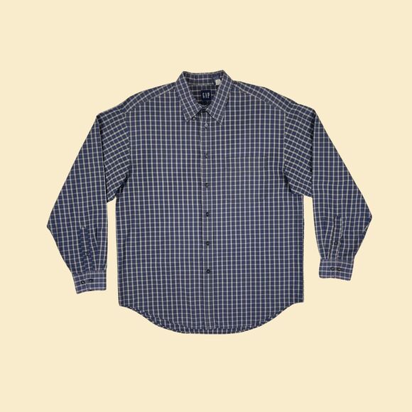90s/Y2K GAP mens L shirt, vintage 1990s blue/white button down shirt - Picture 2 of 10